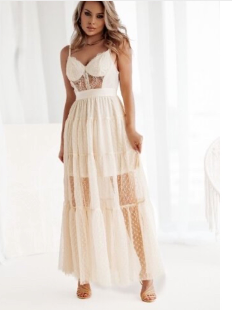 Elegant Cream Lace Maxi Dress Elegant Cream Lace Maxi Dress With Sheer Hem Sz. M